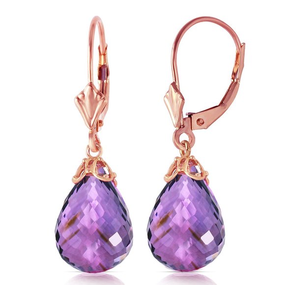 14K. GOLD LEVER BACK EARRING WITH BRIOLETTE AMETHYST (Rose Gold) - Picture 2 of 5